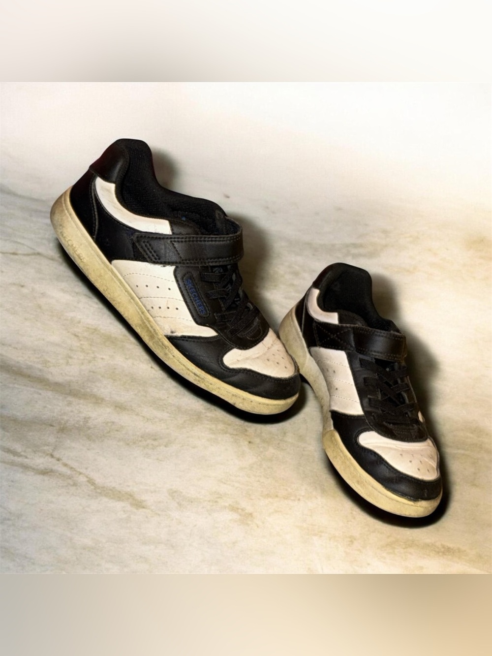 Skechers Men's Black and White Strap Lace-Up Sneakers